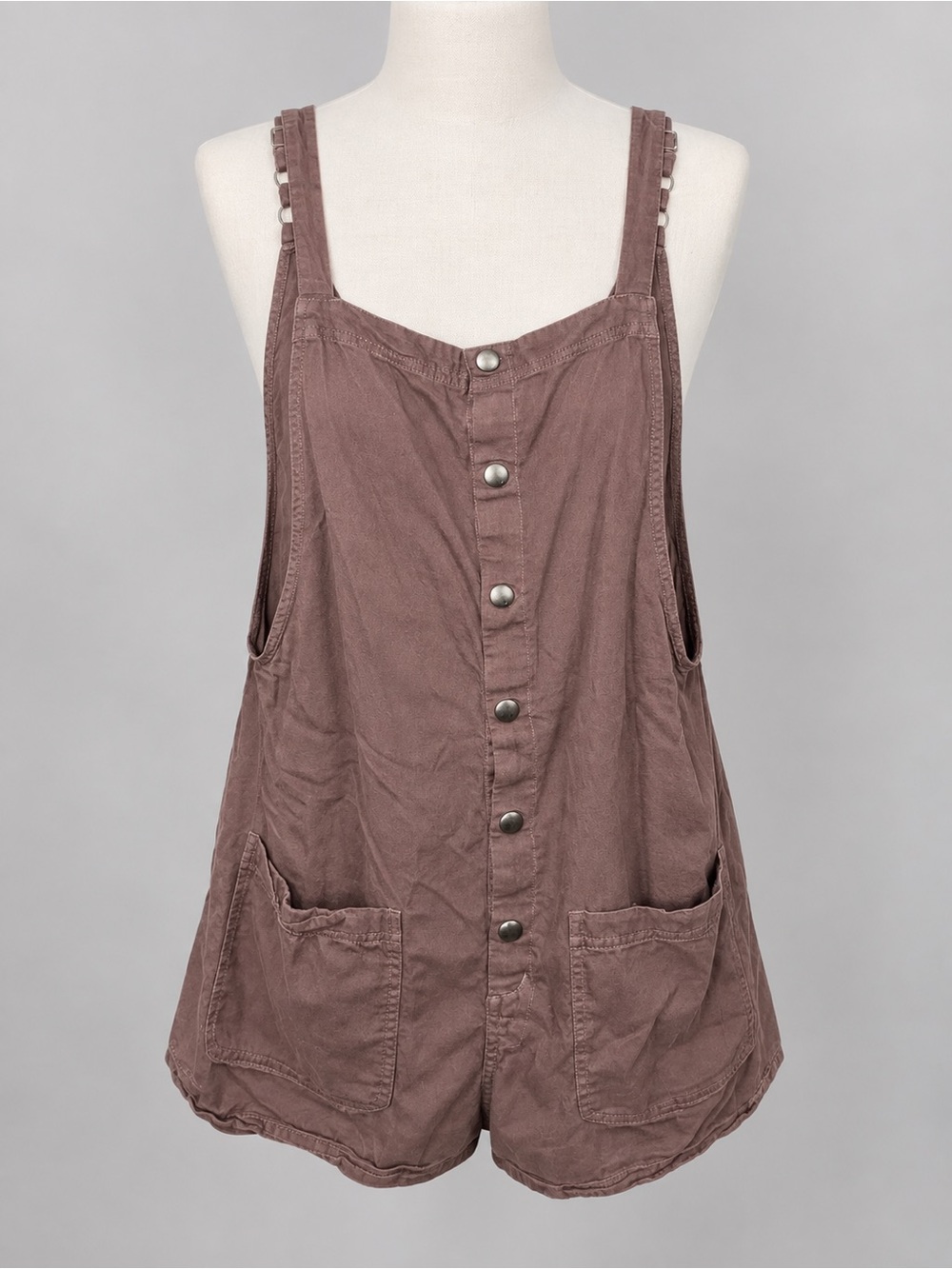 Volcom Women’s Size L Brown Button Front Romper Shortalls Overalls Adjustable